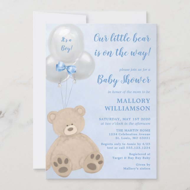 Little Bear Cub Boy Baby Shower Invitation (Front)