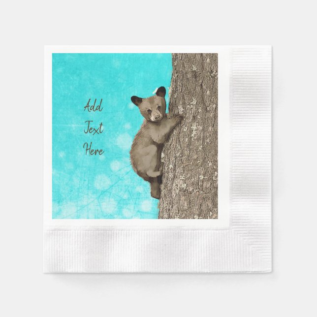 Little Bear Cub Climbing Tree Party Napkins (Front)