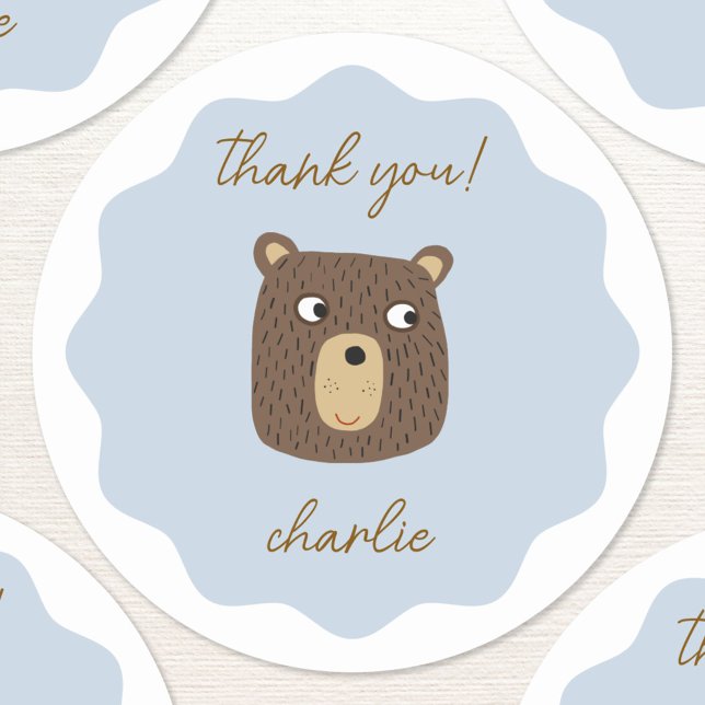 Little Bear Cub Personalized Thank You Classic Round Sticker (Fun adorable little teddy bear cub personalized thank you sticker)