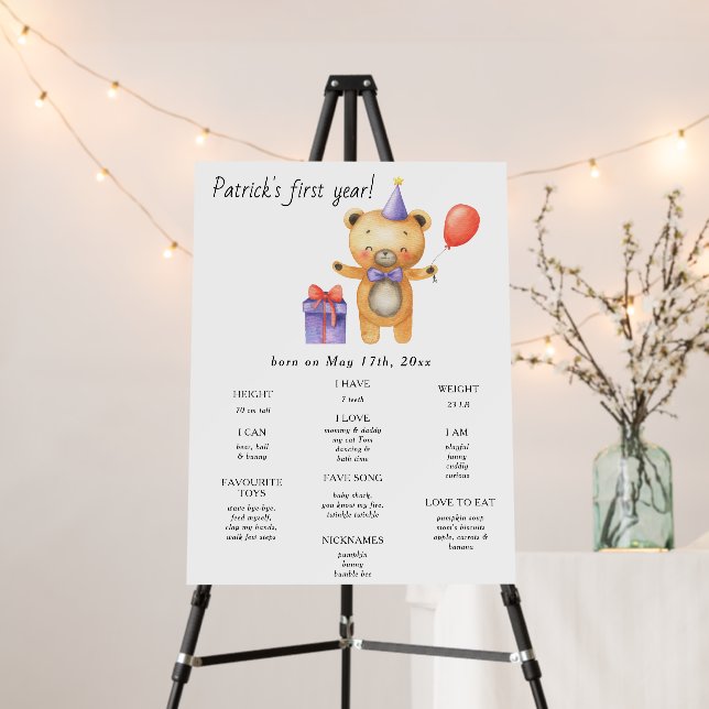 Little Bear First Birthday Milestone Birthday Foam Board (In Situ (Stand))