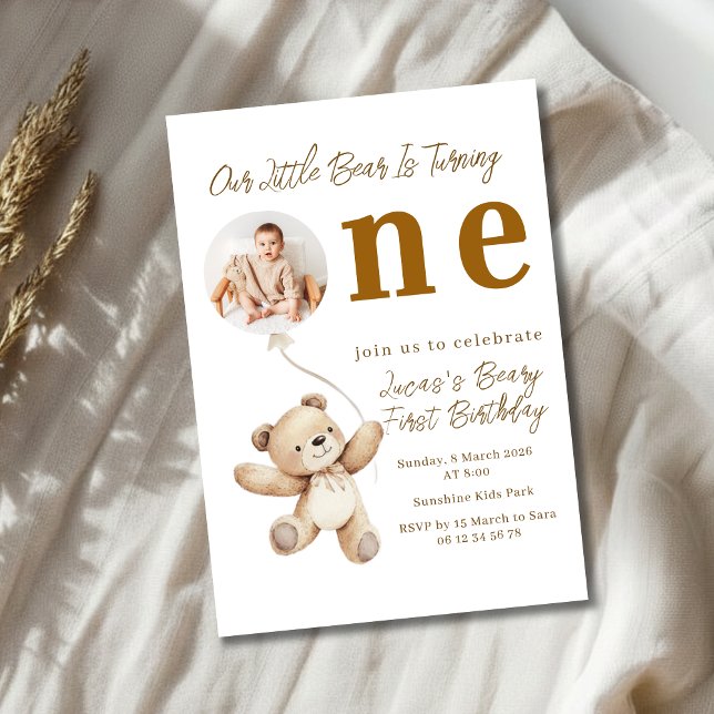 Little Bear First Birthday Photo Party Invitation (Creator Uploaded)