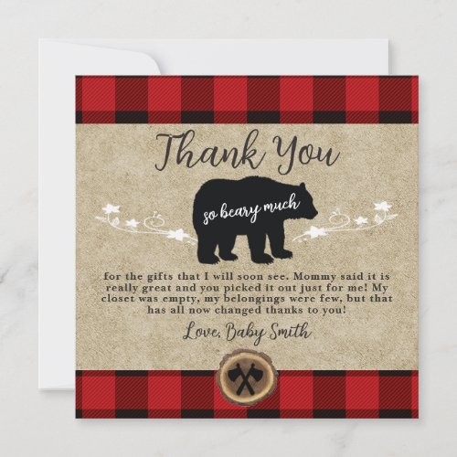 Little Bear Flannel Lumberjack Thank You Card
