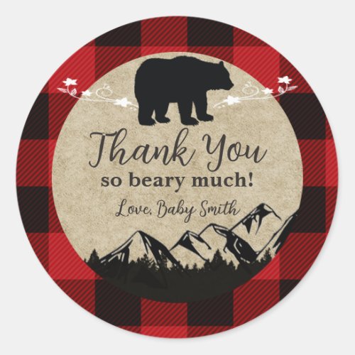 Little Bear Flannel Lumberjack Thank You  Classic Round Sticker