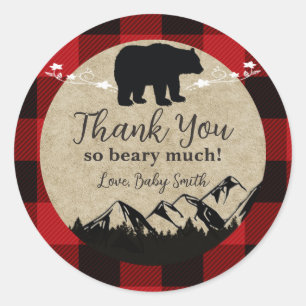 Little Bear Flannel Lumberjack Thank You Classic Round Sticker