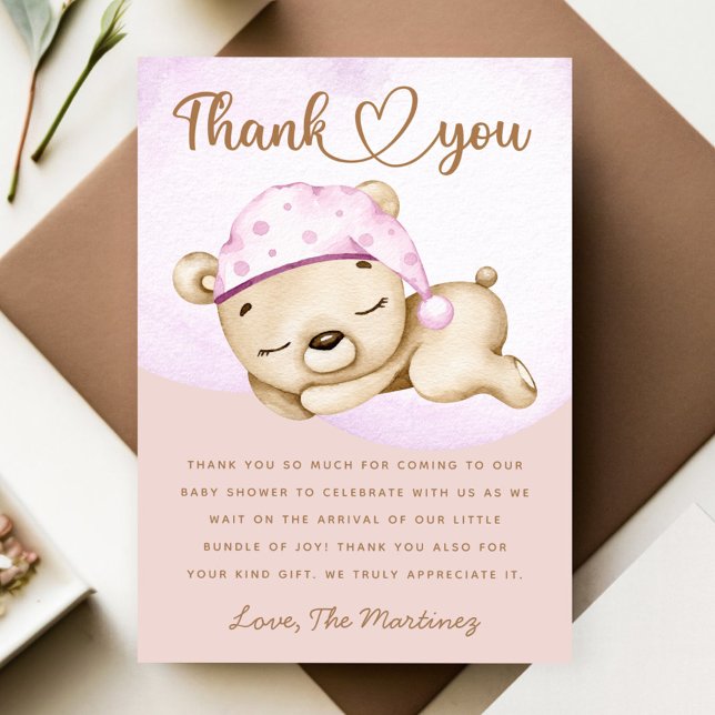 Little bear girl baby shower thank you card (Creator Uploaded)