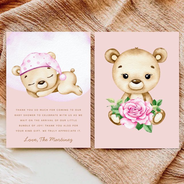 Little bear girl baby shower thank you card (Creator Uploaded)