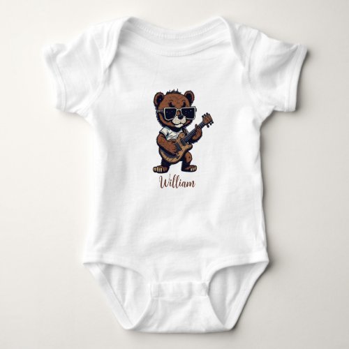 Little Bear Guitarist Personalized Baby Bodysuit