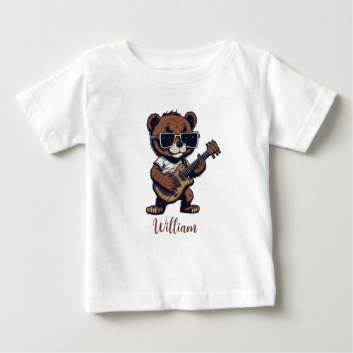 Little Bear Guitarist Personalized Baby T_Shirt