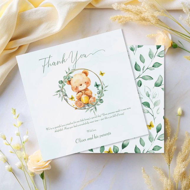 Little Bear Holding Honey Jar Sweet Birthday  Thank You Card (Creator Uploaded)