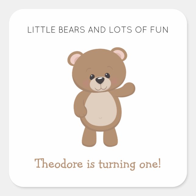 Little Bear Is Turning One 1st Birthday Woodland Square Sticker (Front)