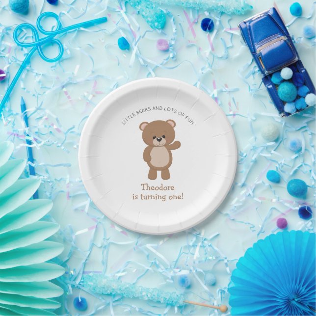 Little Bear Is Turning One Woodland 1st Birthday Paper Plates (Party)