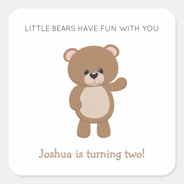 Little Bear Is Turning Two 2nd Birthday Square Sticker (Front)