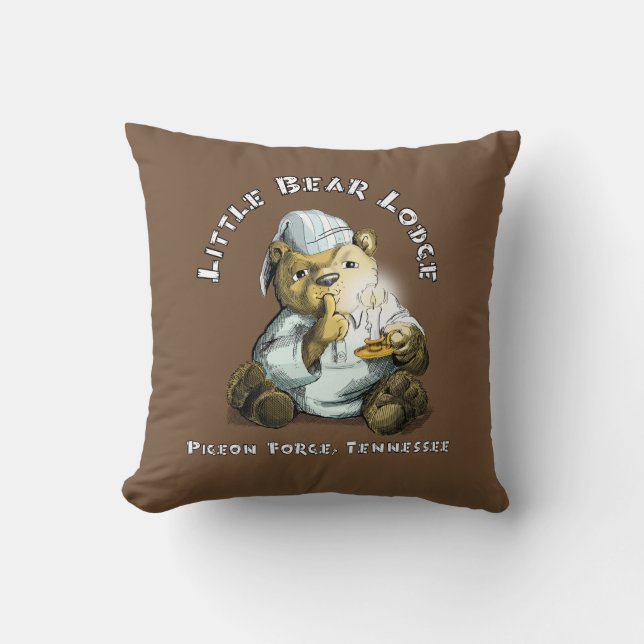 Little Bear Lodge and Friends Throw Pillow (Front)