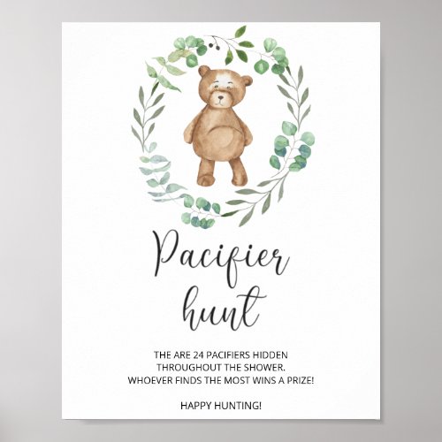 little bear pacifier hunt baby shower game poster