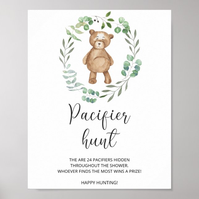 little bear pacifier hunt baby shower game poster (Front)