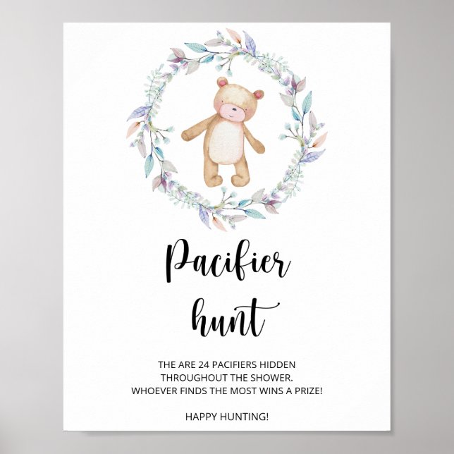 little bear pacifier hunt baby shower game  poster (Front)