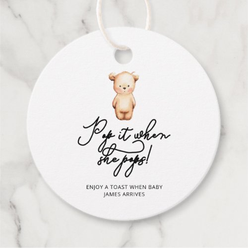 Little Bear Pop it when she pops baby shower  Favor Tags