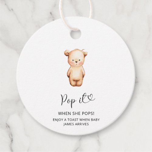 Little Bear Pop it when she pops baby shower Favor Tags