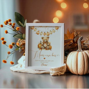 Little bear pumpkin baby shower mom-osa bar poster