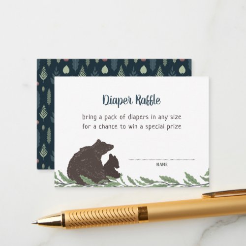 Little Bear Rustic Baby Shower Diaper Raffle Card