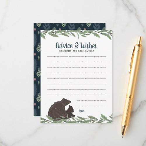 Little Bear Rustic Baby Shower Wishes and Advice Card