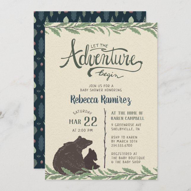 Little Bear Rustic Long Distance Baby Shower Invitation (Front/Back)