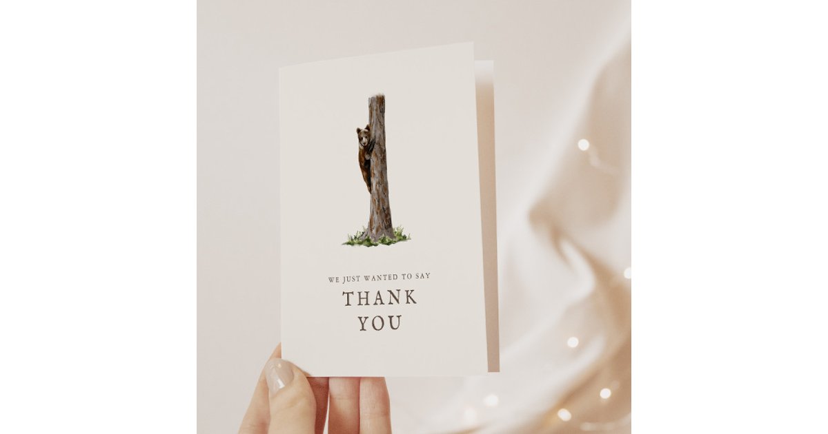 Little Bear Sophisticated Wild Forest Baby Shower Thank You Card | Zazzle
