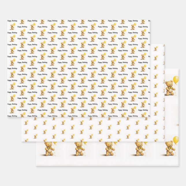 Little bear, Teddy Bear, Birthday, Baby Shower,  Wrapping Paper Sheets (Set)