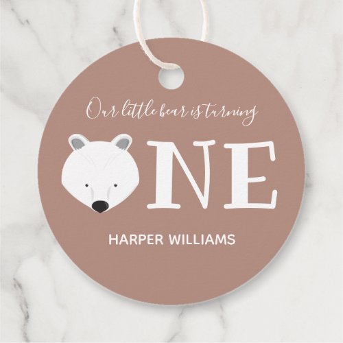 Little Bear Turning One Animal First Birthday Favor Tags
