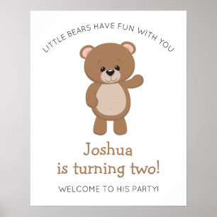 Little Bear Turning Two Woodland 2nd Birthday Poster
