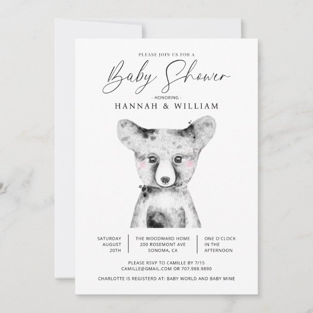 Little Bear Watercolor Baby Shower Invitation (Front)