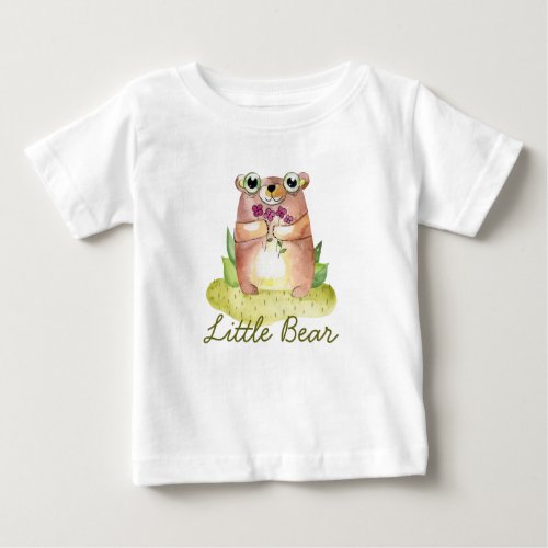 Little bear Watercolor woodland cute funny animal Baby T_Shirt