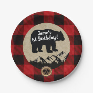 Little Bear Wild One Flannel Lumberjack Birthday Paper Plates