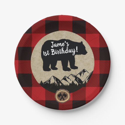 Little Bear Wild One Flannel Lumberjack Birthday Paper Plates