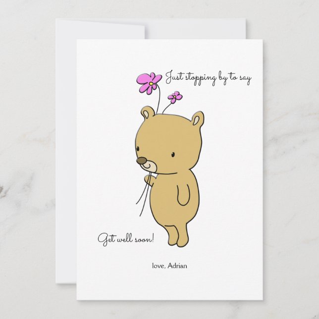 Little Bear With Flower Get Well Card (Front)