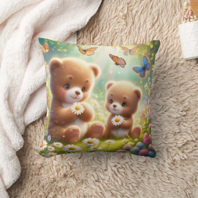 Little Bears Daisies 2 Throw Pillow (Blanket)