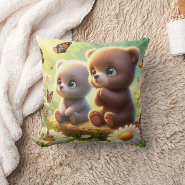 Little Bears Daisies 3 Throw Pillow (Blanket)