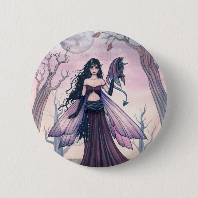 Little Beast Purple Fairy and Dragon Fantasy Art Pinback Button (Front)