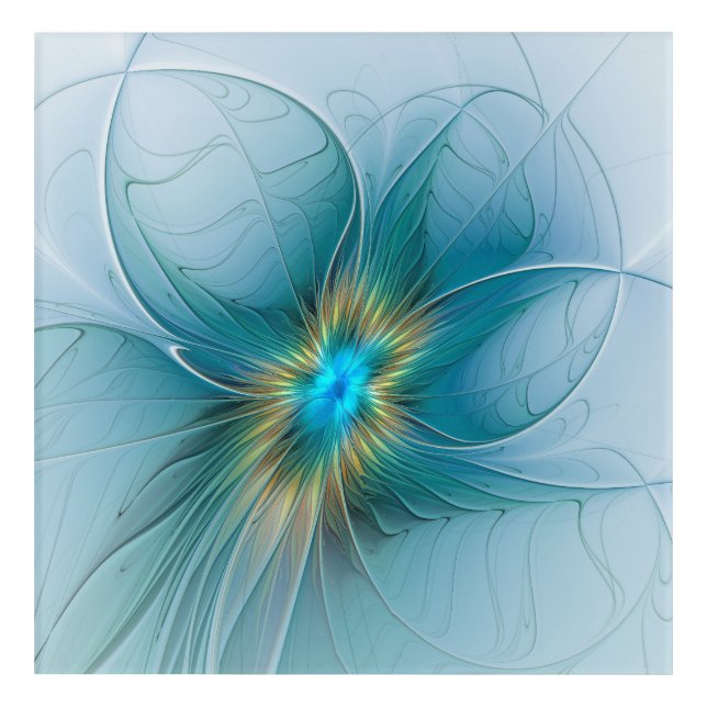 Little Beauty Modern Blue Gold Fractal Art Flower (Front)