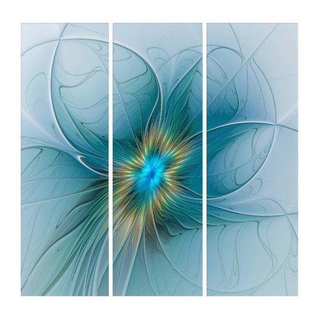 Little Beauty Modern Blue Gold Fractal Art Flower (Front)