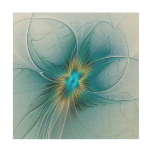Little Beauty Modern Blue Gold Fractal Art Flower