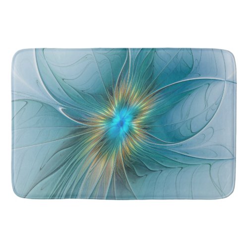 Little Beauty Modern Blue Gold Fractal Art Flower Bath Mat