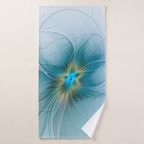 Little Beauty Modern Blue Gold Fractal Art Flower Bath Towel