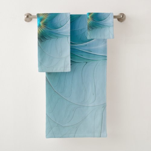 Little Beauty Modern Blue Gold Fractal Art Flower Bath Towel Set