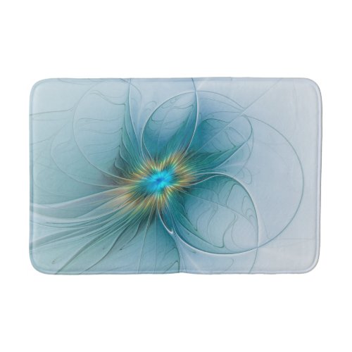 Little Beauty Modern Blue Gold Fractal Art Flower Bathroom Mat