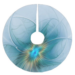 Little Beauty Modern Blue Gold Fractal Art Flower Brushed Polyester Tree Skirt