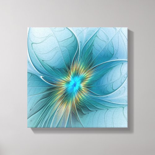 Little Beauty Modern Blue Gold Fractal Art Flower Canvas Print