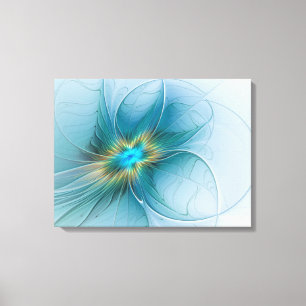 Little Beauty Modern Blue Gold Fractal Art Flower Canvas Print