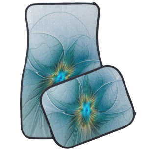 Little Beauty Modern Blue Gold Fractal Art Flower Car Floor Mat