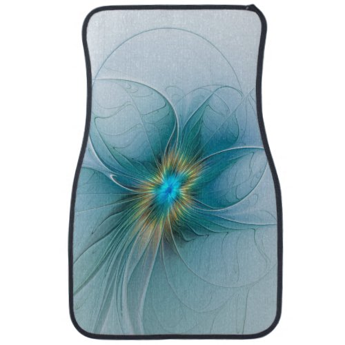 Little Beauty Modern Blue Gold Fractal Art Flower Car Floor Mat